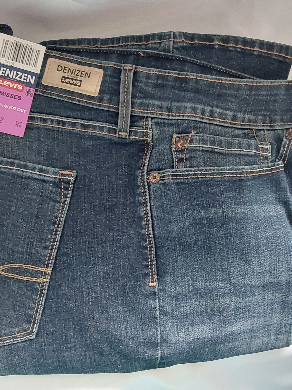 LEVIS DENIZEN 💙 Dark BLUE Lightweight Stretch Bootcut Jeans HTF Sz16/LONG 34"